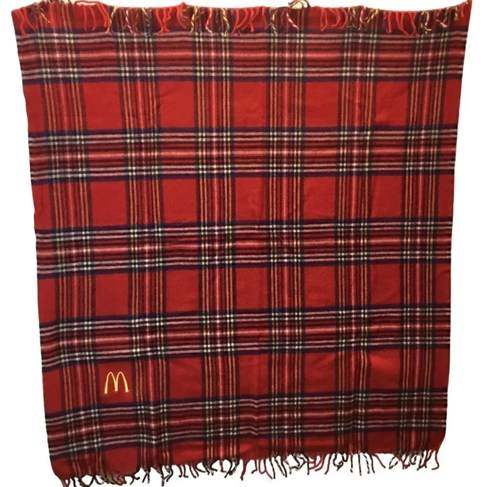 McDonald's Wool Stadium Blanket NIP Faribo Faribault Throw Tartan Plaid Red